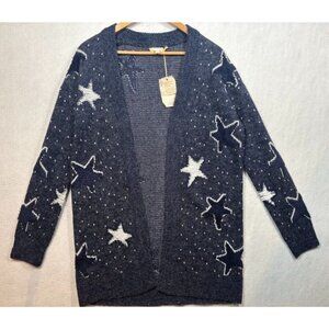 Hem & Thread Women's Star Cardigan Sweater 30983 Navy Blue Open Front Size Small